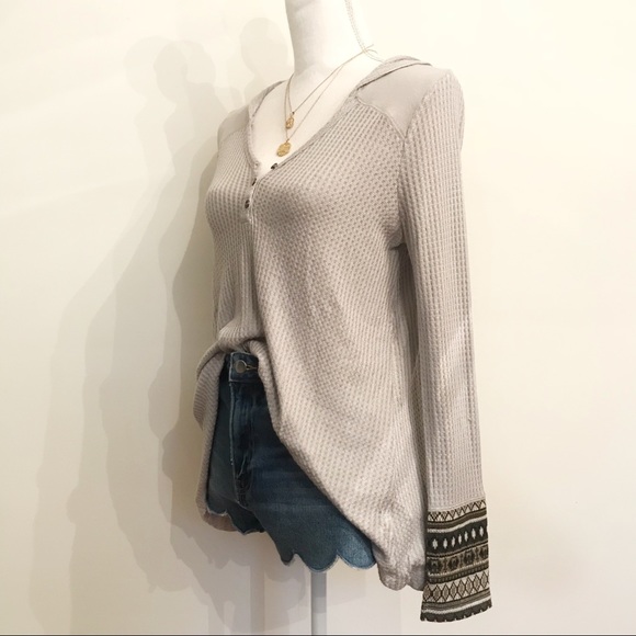 Anthropologie Waffle Cuff Thermal Henley Sweater - Picture 2 of 3